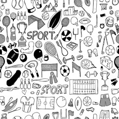 Sport doodle background seamless pattern. Drawing vector illustration hand drawn eps10