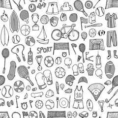 Sport doodle background seamless pattern. Drawing vector illustration hand drawn eps10