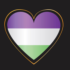 Gendergueer flag in heart isolated on black background as a pride concept, lgbtq +, flat vector stock illustration with as a tolerant card and symbol of romance and love