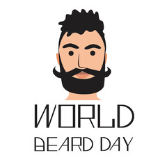 Man and Text World Beard Day isolated on white background, silhouette or flat vector stock illustration as a card or greeting card