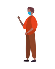 afro young man wearing medical mask character