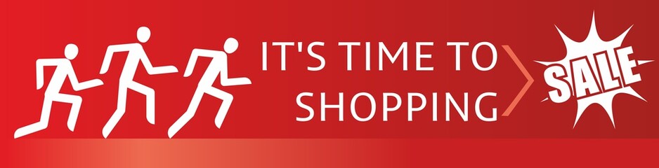 vector sign, it's time to shopping, people run for low prices