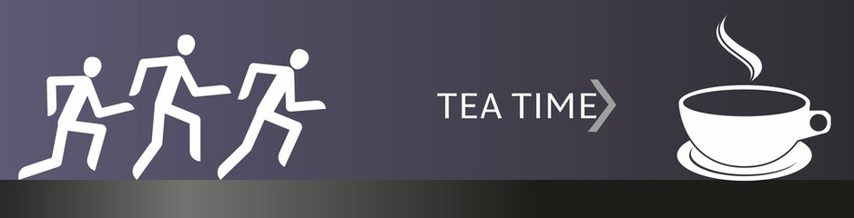 vector sign, tea time, people run to drink tea