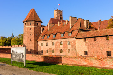 Fototapeta na wymiar Sightseeing of Poland. Medieval castle in Malbork town, a popular architectural and tourist attraction in Poland