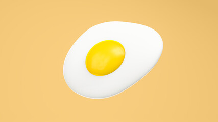 3d rendering, close up of shiny realistic fried egg, isolated on yellow background.