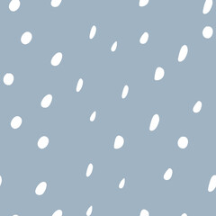 Seamless pattern of flying white spots against the sky. Vector snowfall patterns on Wallpaper, cotton fabric, suitable for printing on paper, packaging, trend clothing