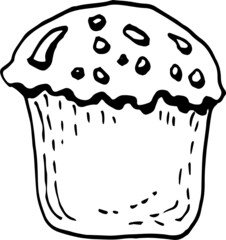 Hand-drawn graphic illustration. Baking, sweets. doodle, sketch, vintage, retro style. Print, textile, paper, menu. Isolated elements on a white background. Ice cream balls in a vase. Cupcake, bun