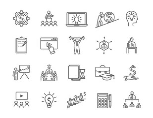 Bundle of black and white business training icons. Vector illustration