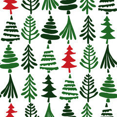 Seamless pattern with hand drawn сhristmas tree. Abstract doodle drawing winter wood. Vector art holidays illustration