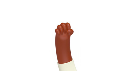 3d render cartoon fist hand raised up in strike