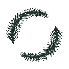 Fir tree branch round border design on white, stock vector illustration