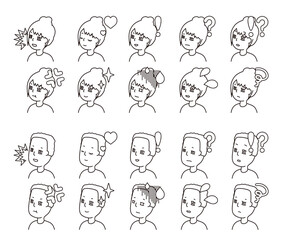 二人の人物の横顔イラスト　表情バリエーション 9