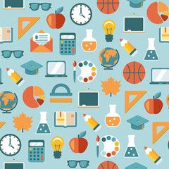 Back to school seamless pattern. Vector illustration. Flat design.