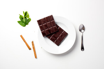 Chocolate bar on a white plate