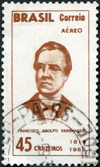 BRAZIL - 1966: shows Francisco Adolfo de Varnhagen, Viscount of Porto Seguro (1816-1878), 1966