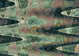 Fototapeta premium Abstract zigzag pattern with waves. Artistic image processing created by photo of spiky brown ball seeds Liquidambar. Beautiful multicolor pattern for any design in turquoise tone. Background image