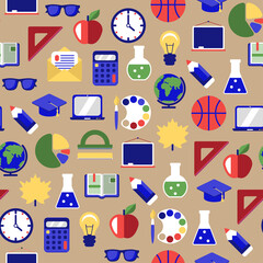 Back to school seamless pattern. Vector illustration. Flat design.