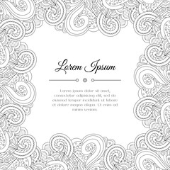 Abstract tribal floral frame background. Doodle perfect for card, invitation, wedding, brochure, flyer. Indian east style. Place for text or message. Ornament for design. Vector illustration