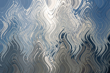 Fototapeta premium Abstract zigzag pattern with waves. Artistic image processing created by photo of clouds over sea and mountains. Beautiful multicolor pattern for any decor or design in silver tones. Background image
