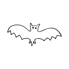 Bat in doodle style. Black and white vector illustration. Nocturnal animal. Halloween
