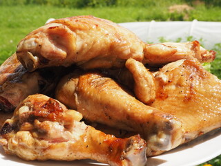 grilled delicious chicken on a plate. barbecues.