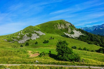 Fototapeta na wymiar View of beautiful French Alps Mountains. Auvergne-Rhone-Alpes. France.