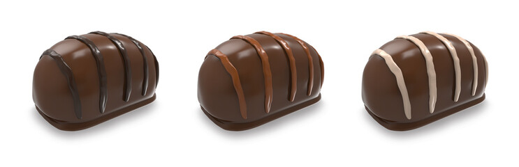 Mini bar chocolate set with wave decor decoration on white background - 3d rendering