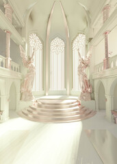 A majestic fantasy temple. A 3D rendered image from the interior of a white fantasy temple.  © HWWO Stock