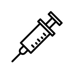 Syringe, injection, medical equipment. Minimal black and white outline icon. Flat vector illustration. Isolated on white background.