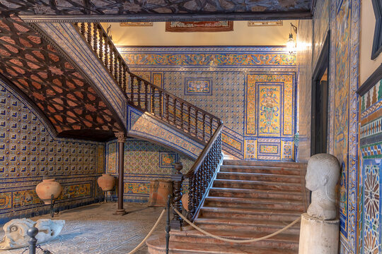 Seville, Spain - January 13, 2019: Interior of Palace of the Countess of Lebrija in Seville, Andalusia, Spain