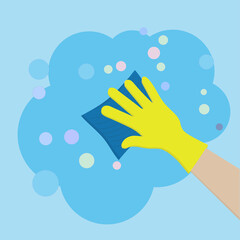 Disinfection of surfaces . hand washes a napkin or sponge surface.color illustration eps 10