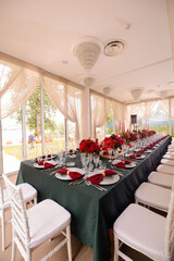  Romantically decorated table for a special event. Floral decoration for celebration
