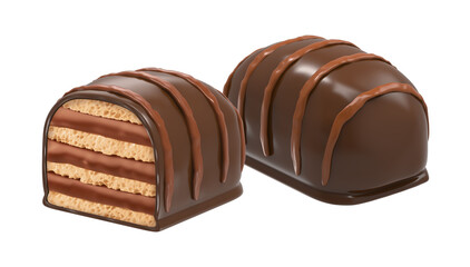 Mini wafers with chocolate covered caramel cream on top. Mini wafer bar - 3D Rendering