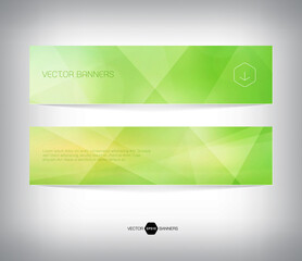 green vector horizontal web banners with geometric polygonal background