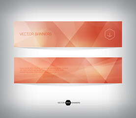 red vector horizontal web banners with geometric polygonal background