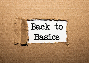 The text BACK TO BASICS. behind torn brown paper