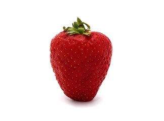 One ripe strawberry on a light background. Natural color and shape. Close-up.