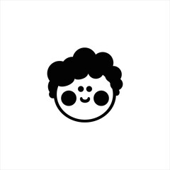 Potrait, avatar of a cute ruddy boy with curly hair. Icon vector illustration isolated white background.
