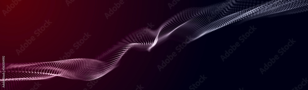 Poster Futuristic wave. Abstract technology background. 3D visualization of big data. Analytical presentation.3D rendering.