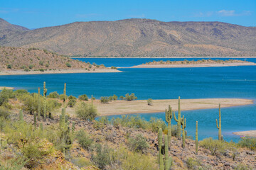 Fototapeta na wymiar View of Lake Pleasant in Lake Pleasant Regional Park, Sonoran Desert, Arizona USA
