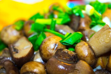 closeup pickled mushrooms champignon food