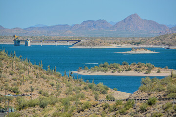 View of Lake Pleasant in Lake Pleasant Regional Park, Sonoran Desert, Arizona USA