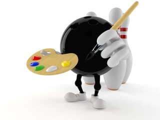 Bowling character holding paintbrush and paint palette