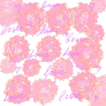 Fototapeta delicate romantic background with beautiful roses and inscriptions love for print illustration 
