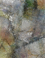 Abstract painting in muted colors with words. 3D rendering