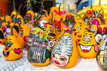 Little decorative pumpkins. Autumn Harvest Thanksgiving.A group of little colorful pumpkins....
