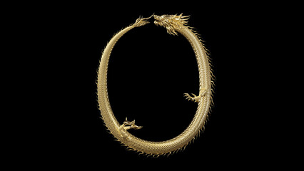 3D Chinese Dragon pose in shape letter number zero with 3d rendering,The legend animal from asia.