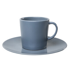 Gray cup and saucer isolated on a white background.