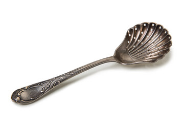 Antique  spoon nickel silver isolated on white background.