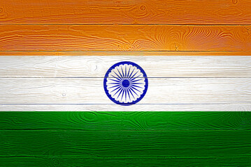 India flag painted on old wood plank background. Brushed wooden board texture. Wooden texture background flag of India.